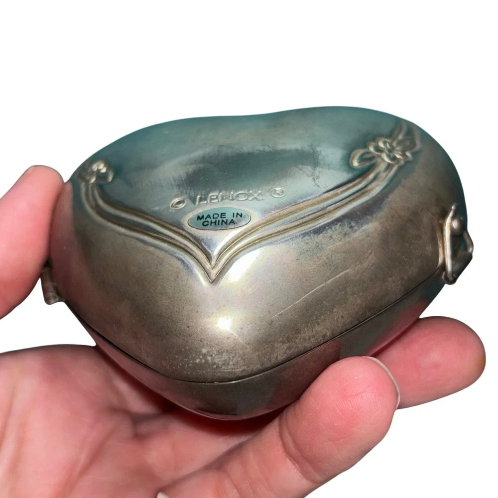 Trinket Box Silver Pink Lenox Heart Interlocking Cutout Enamel Inlay Vintage